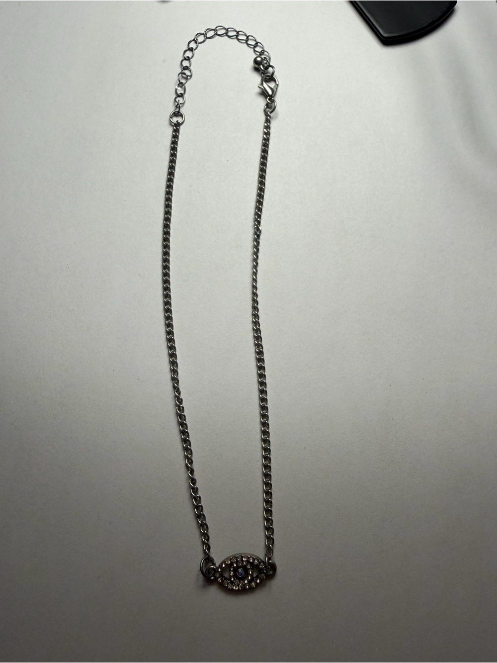 Sterling Silver Evil Eye Choker Pendant Necklace with Clear and Blue Stones
